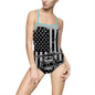 American Flag Blackhawk Helicopter One-Piece Swimsuit — Patriotic Beachwear for Women