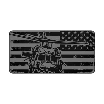 Blackhawk Helicopter American Flag Desk Mat — Military Pilot Gaming Desk Pad