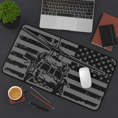 Blackhawk Helicopter American Flag Desk Mat — Military Pilot Gaming Desk Pad