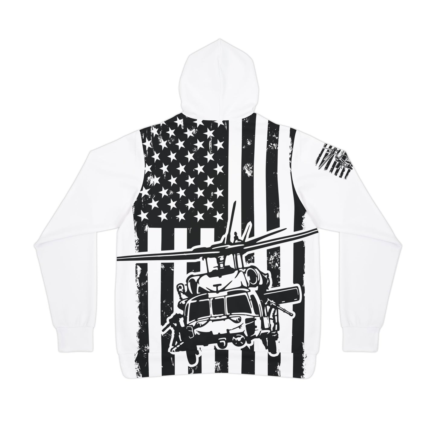 Military Helicopter Flag Hoodie – Black & White Army Aviation Graphic