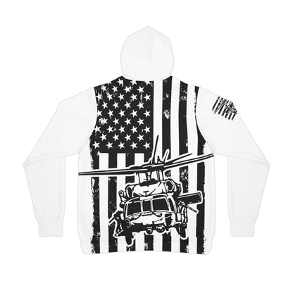 Military Helicopter Flag Hoodie – Black & White Army Aviation Graphic