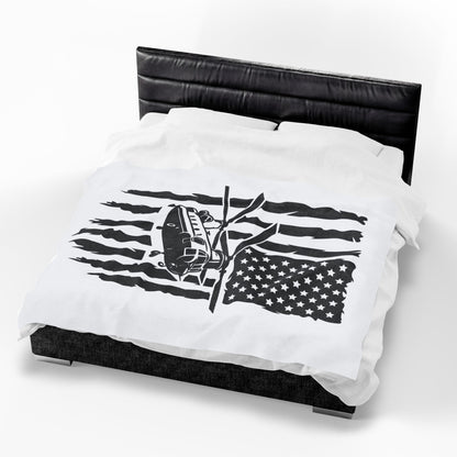 Military Chinook Helicopter American Flag Velveteen Plush Blanket