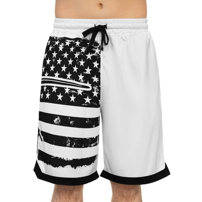 American Flag Helicopter Basketball Shorts — Patriotic AOP Athletic Shorts