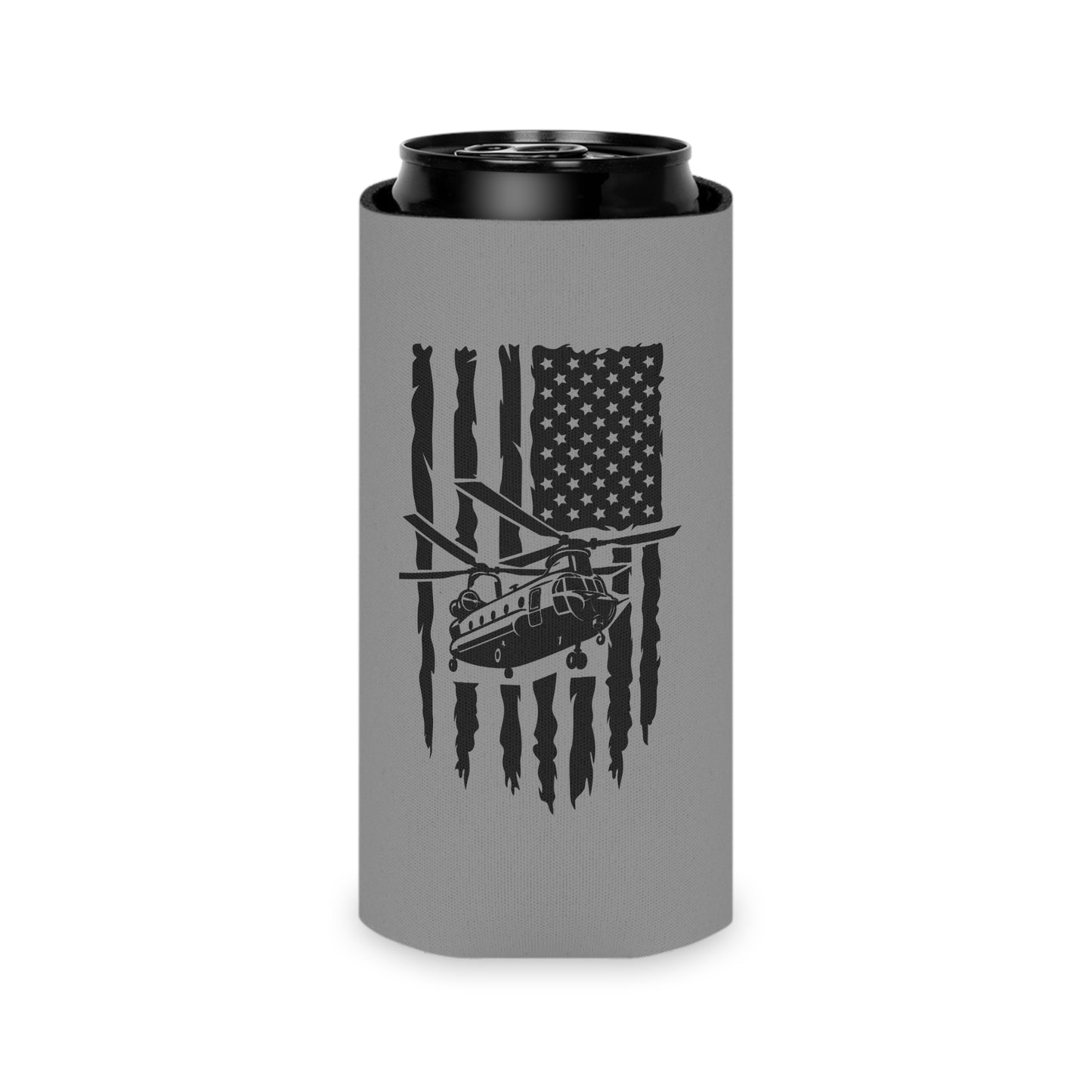 Can Cooler — Chinook Military Helicopter American Flag Design