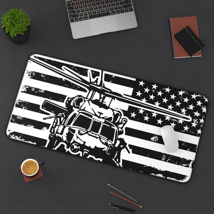 Blackhawk Helicopter American Flag Desk Mat — Military Pilot Gaming Desk Pad