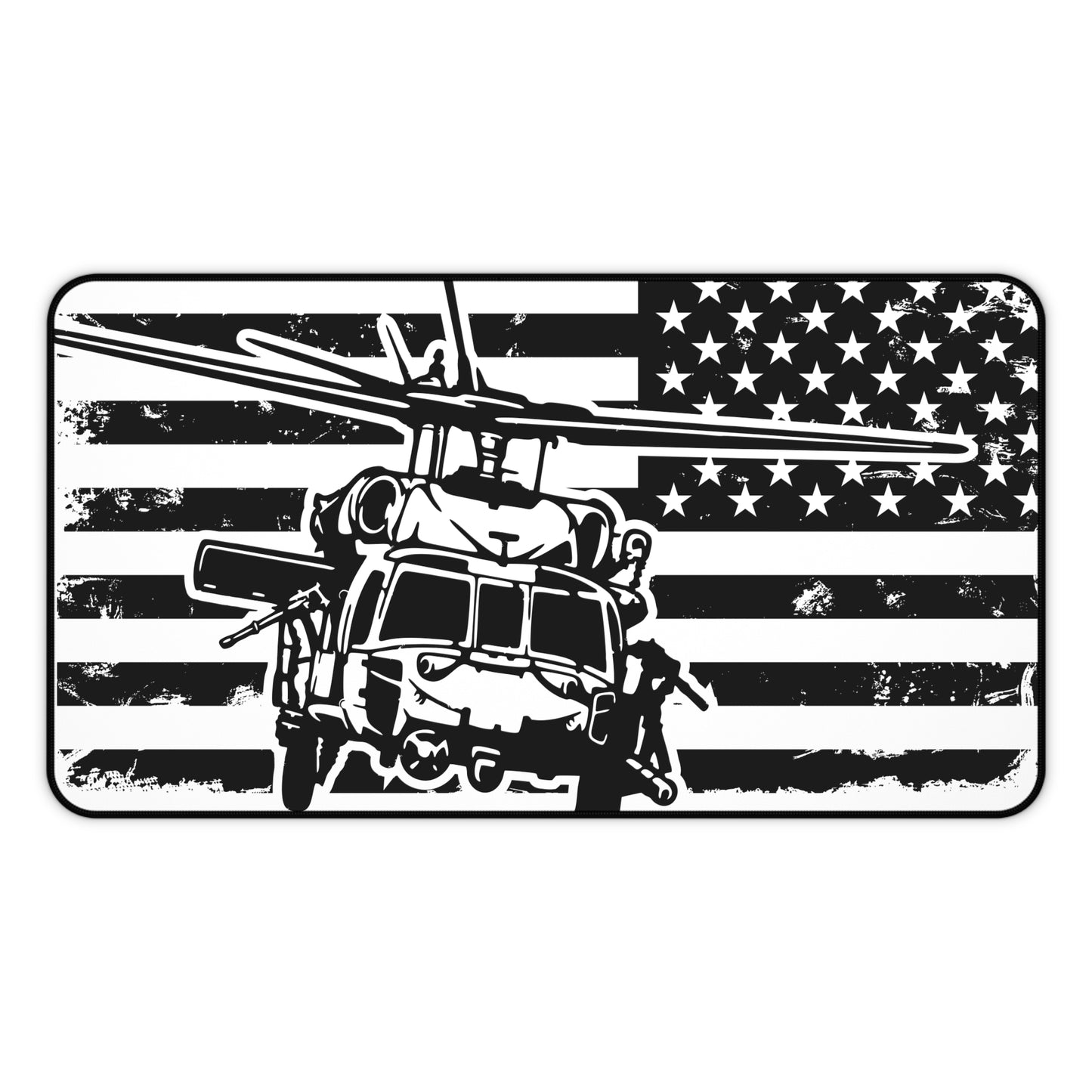 Blackhawk Helicopter American Flag Desk Mat — Military Pilot Gaming Desk Pad