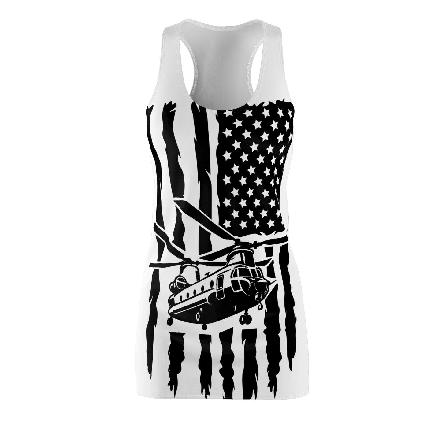 Racerback Dress — Monochrome US Flag with Chinook Graphic