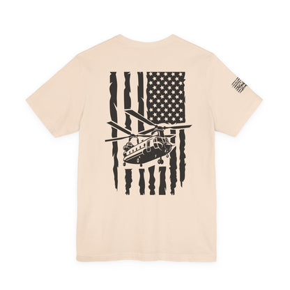 Chinook Helicopter American Flag Tee — Military Aviation Graphic T-Shirt