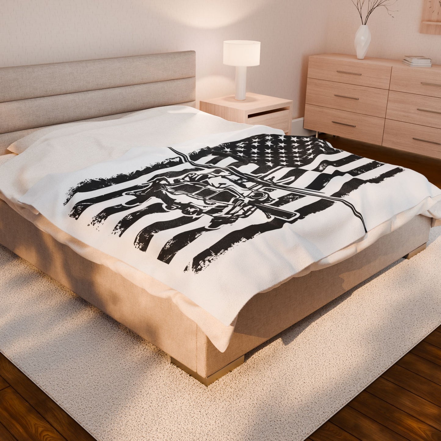 Military Helicopter American Flag Velveteen Plush Blanket