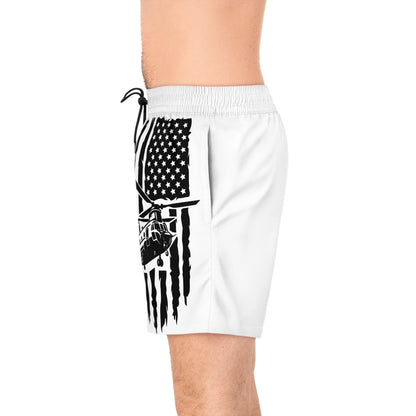 Men's Swim Shorts — Black American Flag Chinook Helicopter Graphic