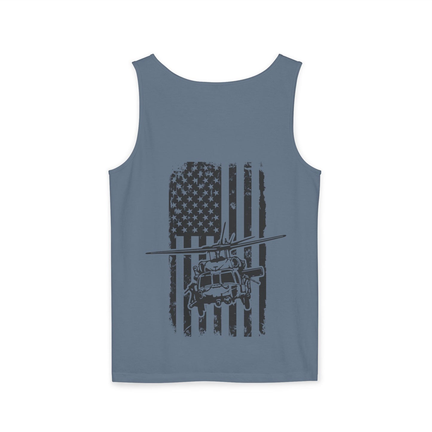 Military Blackhawk Helicopter Flag Tank Top — Vintage USA Rescue Chopper Design