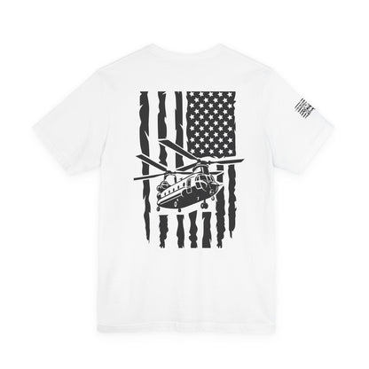 Chinook Helicopter American Flag Tee — Military Aviation Graphic T-Shirt