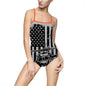 American Flag Blackhawk Helicopter One-Piece Swimsuit — Patriotic Beachwear for Women
