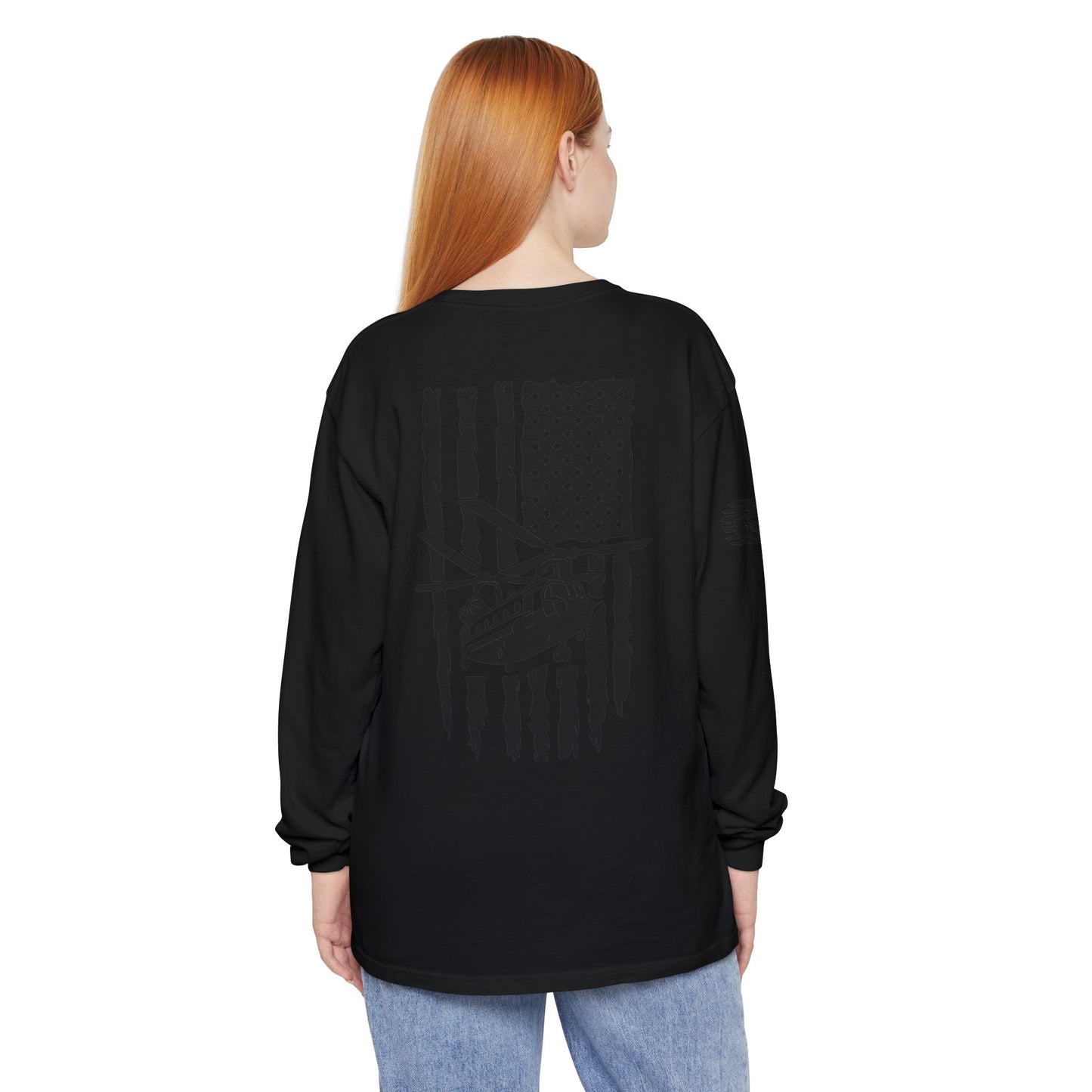 Chinook Helicopter American Flag Long Sleeve Tee