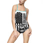 American Flag Blackhawk Helicopter One-Piece Swimsuit — Patriotic Beachwear for Women