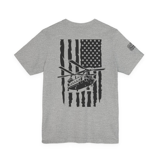 Chinook Helicopter American Flag Tee — Military Aviation Graphic T-Shirt