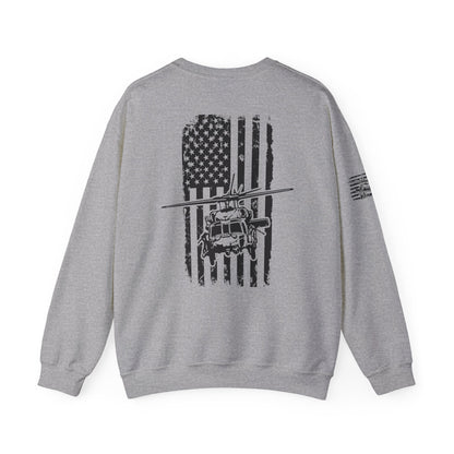 Crewneck Sweatshirt - American Flag Blackhawk Helicopter Graphic (Back Print)
