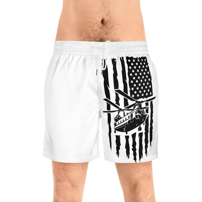 Men's Swim Shorts — Black American Flag Chinook Helicopter Graphic