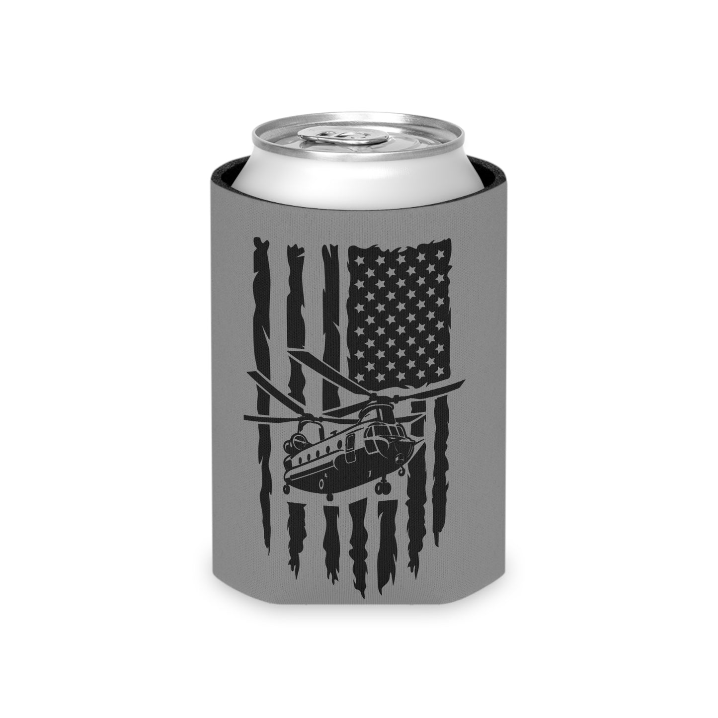Can Cooler — Chinook Military Helicopter American Flag Design