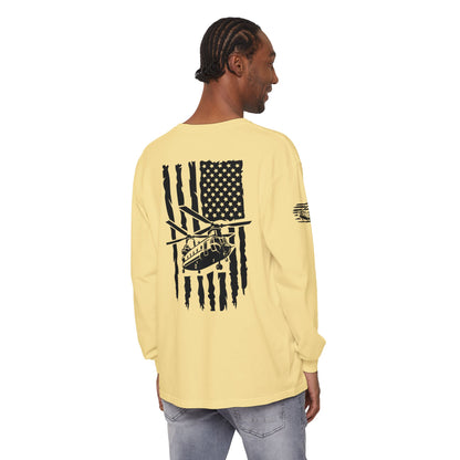 Chinook Helicopter American Flag Long Sleeve Tee