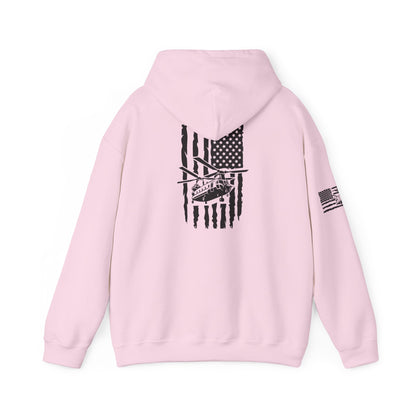 American Flag Chinook Helicopter Hoodie — Distressed USA Military Aviation Sweatshirt