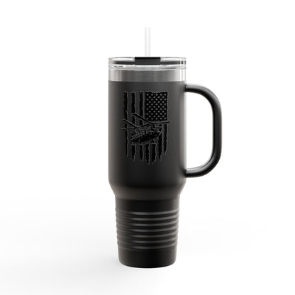 40oz Insulated Travel Mug — American Flag with Chinook Helicopter Graphic