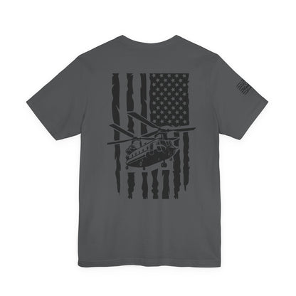 Chinook Helicopter American Flag Tee — Military Aviation Graphic T-Shirt