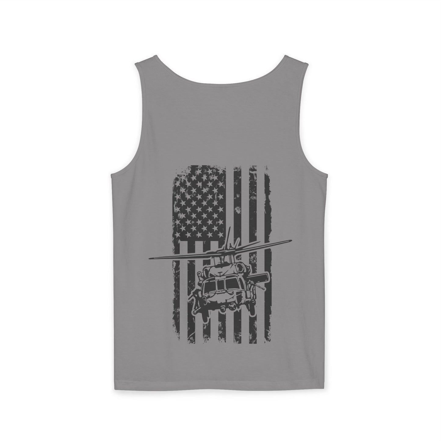 Military Blackhawk Helicopter Flag Tank Top — Vintage USA Rescue Chopper Design