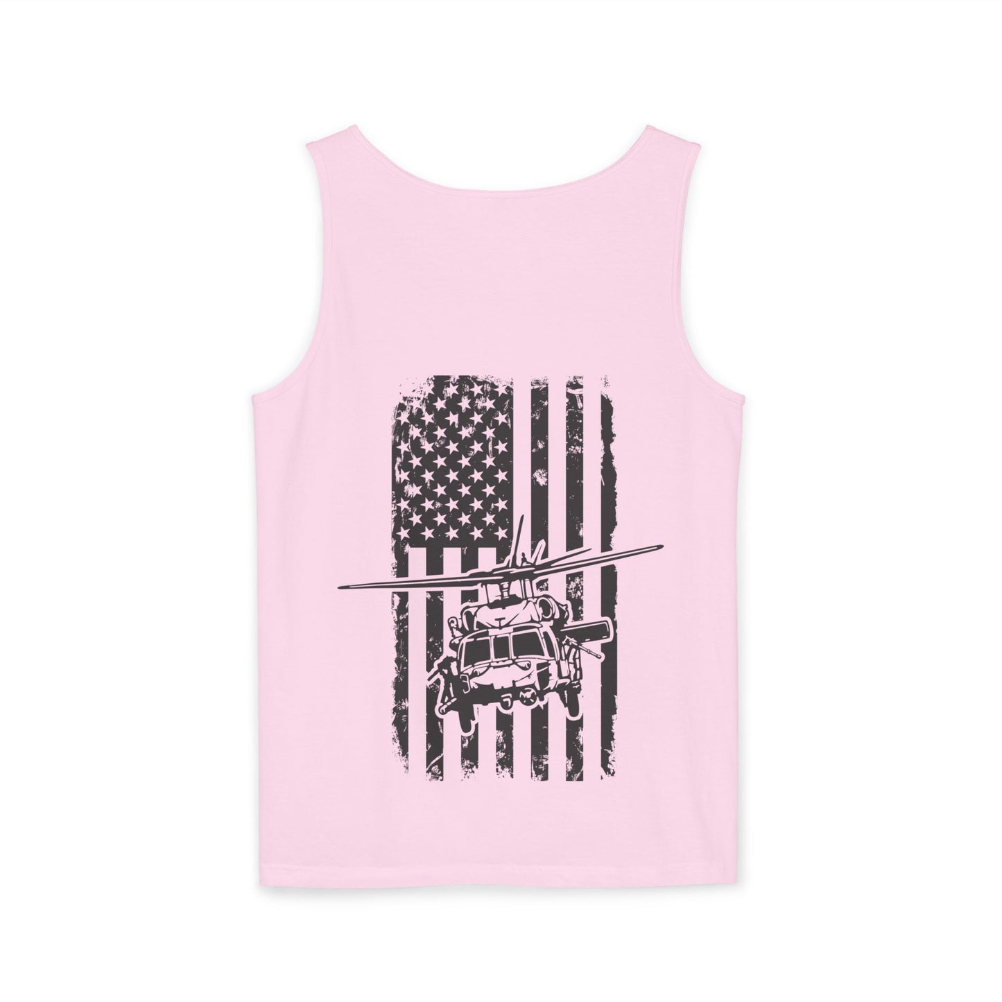 Military Blackhawk Helicopter Flag Tank Top — Vintage USA Rescue Chopper Design