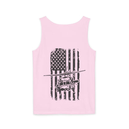 Military Blackhawk Helicopter Flag Tank Top — Vintage USA Rescue Chopper Design