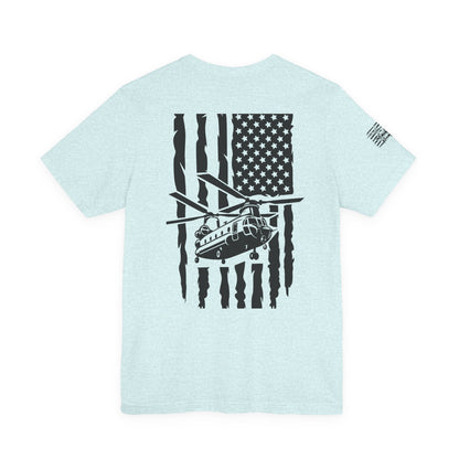 Chinook Helicopter American Flag Tee — Military Aviation Graphic T-Shirt