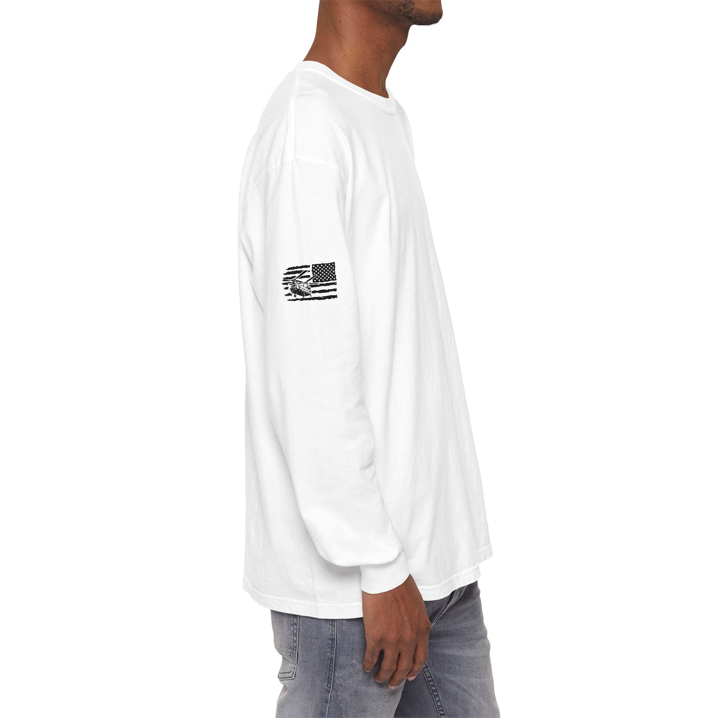 Chinook Helicopter American Flag Long Sleeve Tee