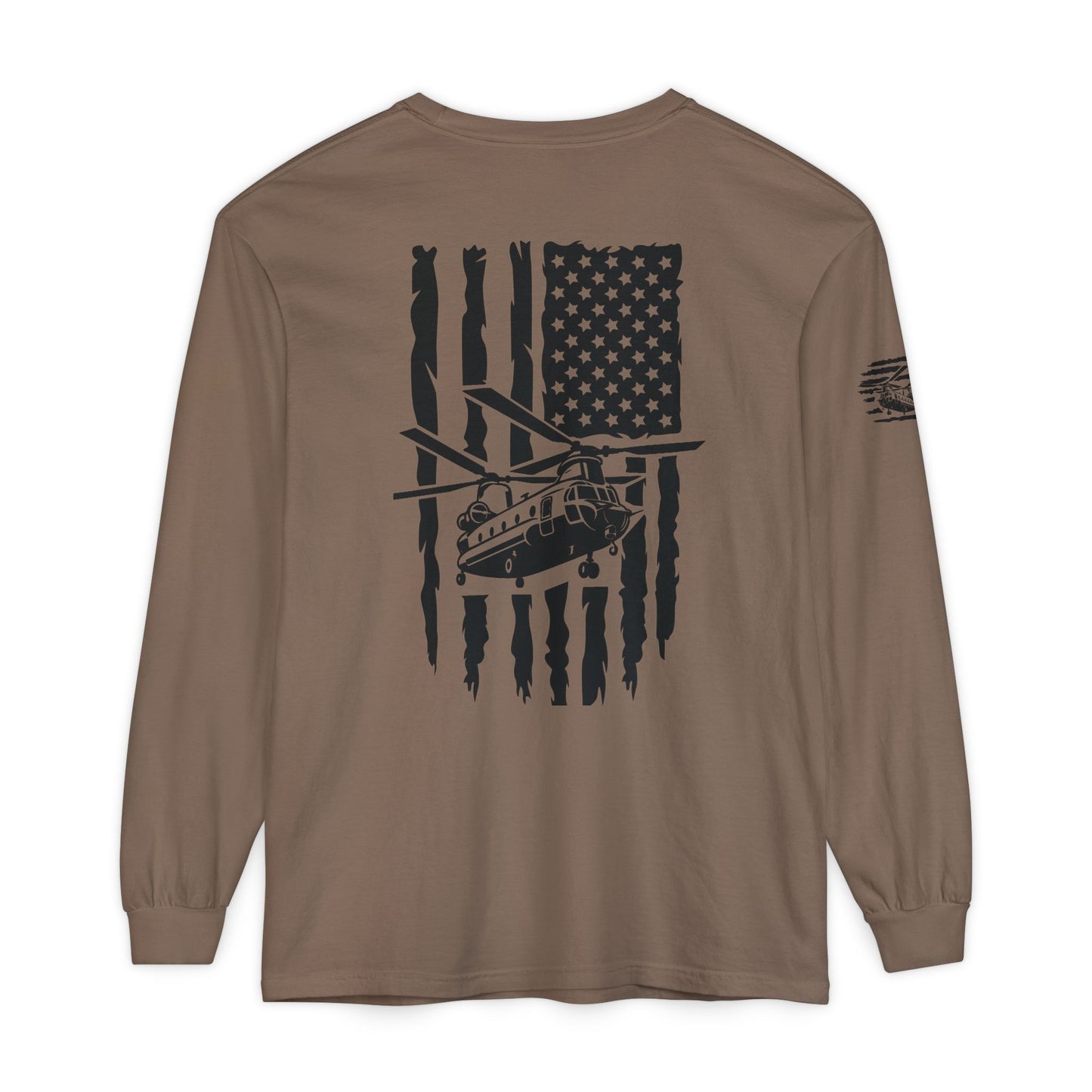 Chinook Helicopter American Flag Long Sleeve Tee