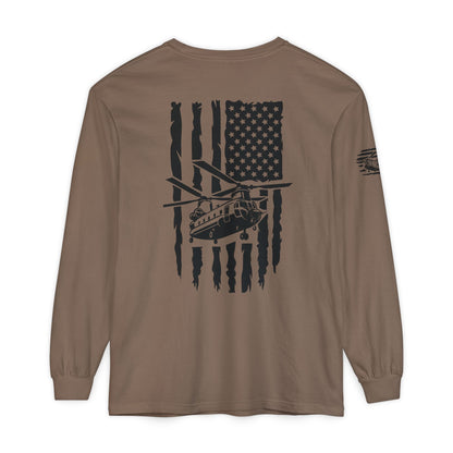 Chinook Helicopter American Flag Long Sleeve Tee