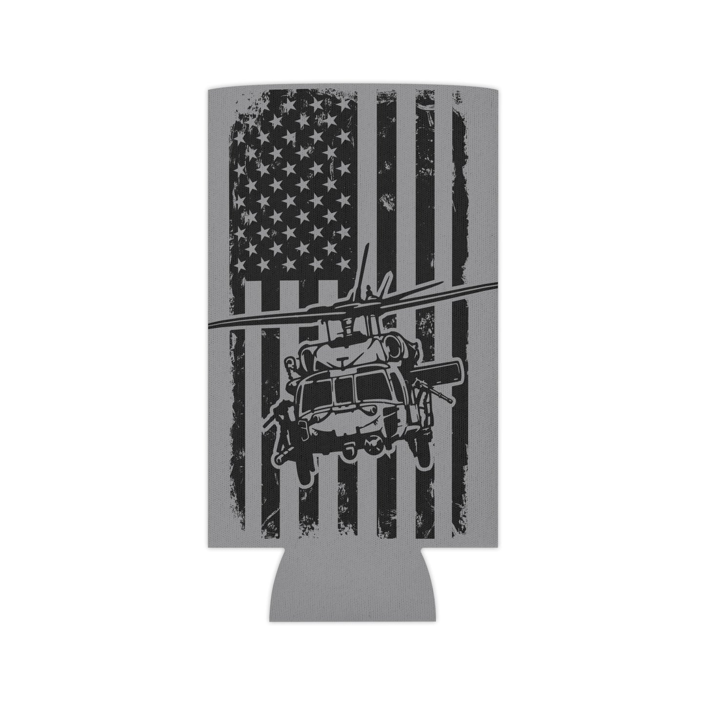 Military Helicopter Can Cooler with Distressed American Flag — Tactical Beer Koozie