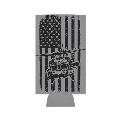 Military Helicopter Can Cooler with Distressed American Flag — Tactical Beer Koozie