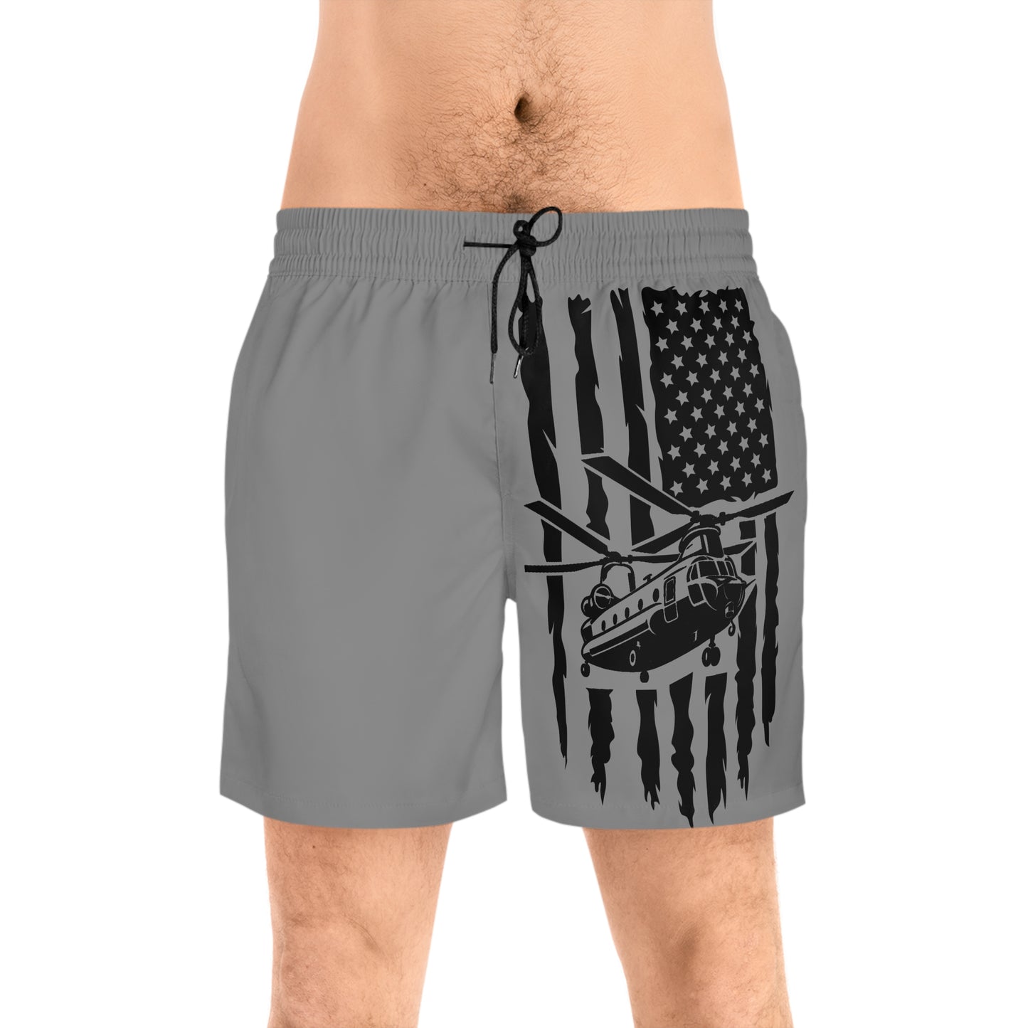 Men's Swim Shorts — Black American Flag Chinook Helicopter Graphic