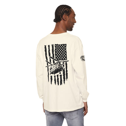 Chinook Helicopter American Flag Long Sleeve Tee
