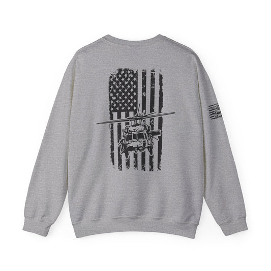 Crewneck Sweatshirt - American Flag Blackhawk Helicopter Graphic (Back Print)