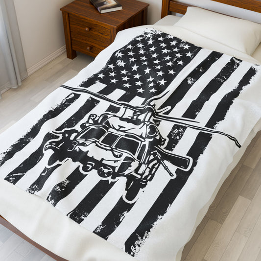 Military Helicopter American Flag Velveteen Plush Blanket