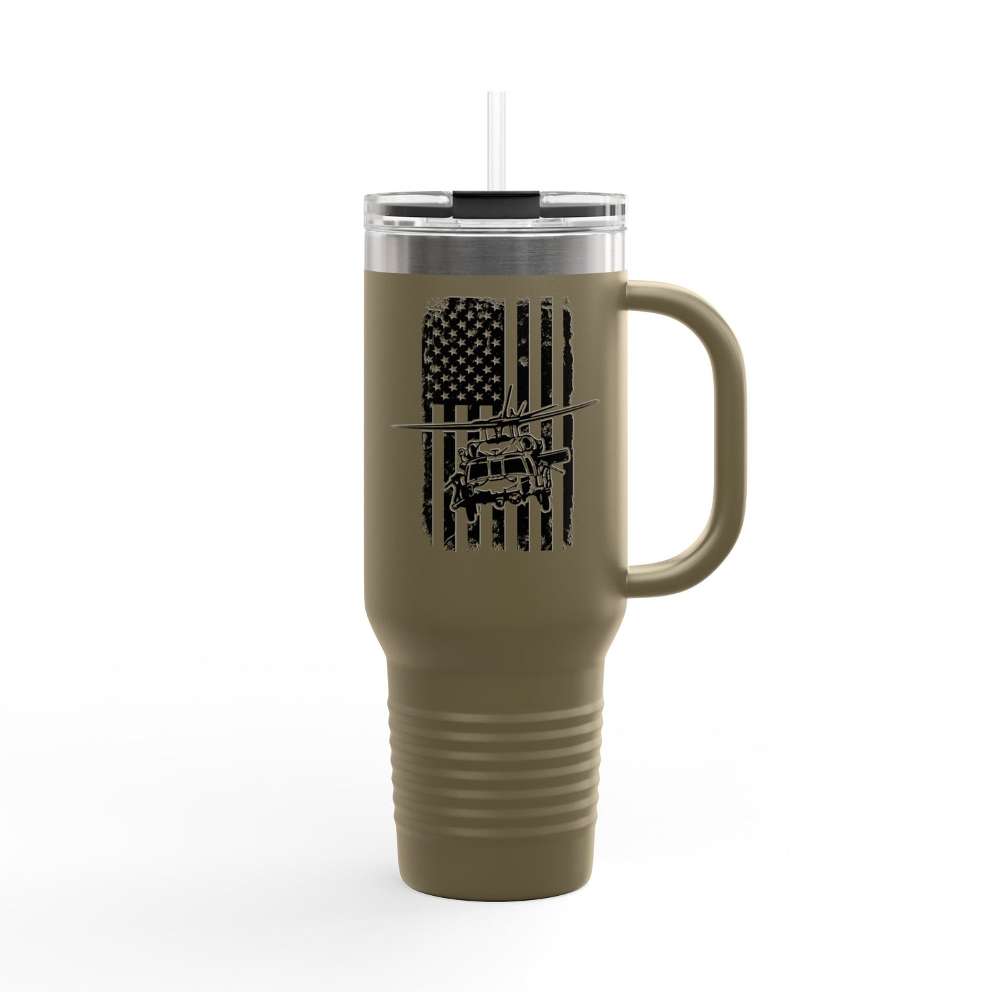 40oz Insulated Travel Mug — American Flag with Blackhawk Graphic