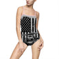 American Flag Blackhawk Helicopter One-Piece Swimsuit — Patriotic Beachwear for Women