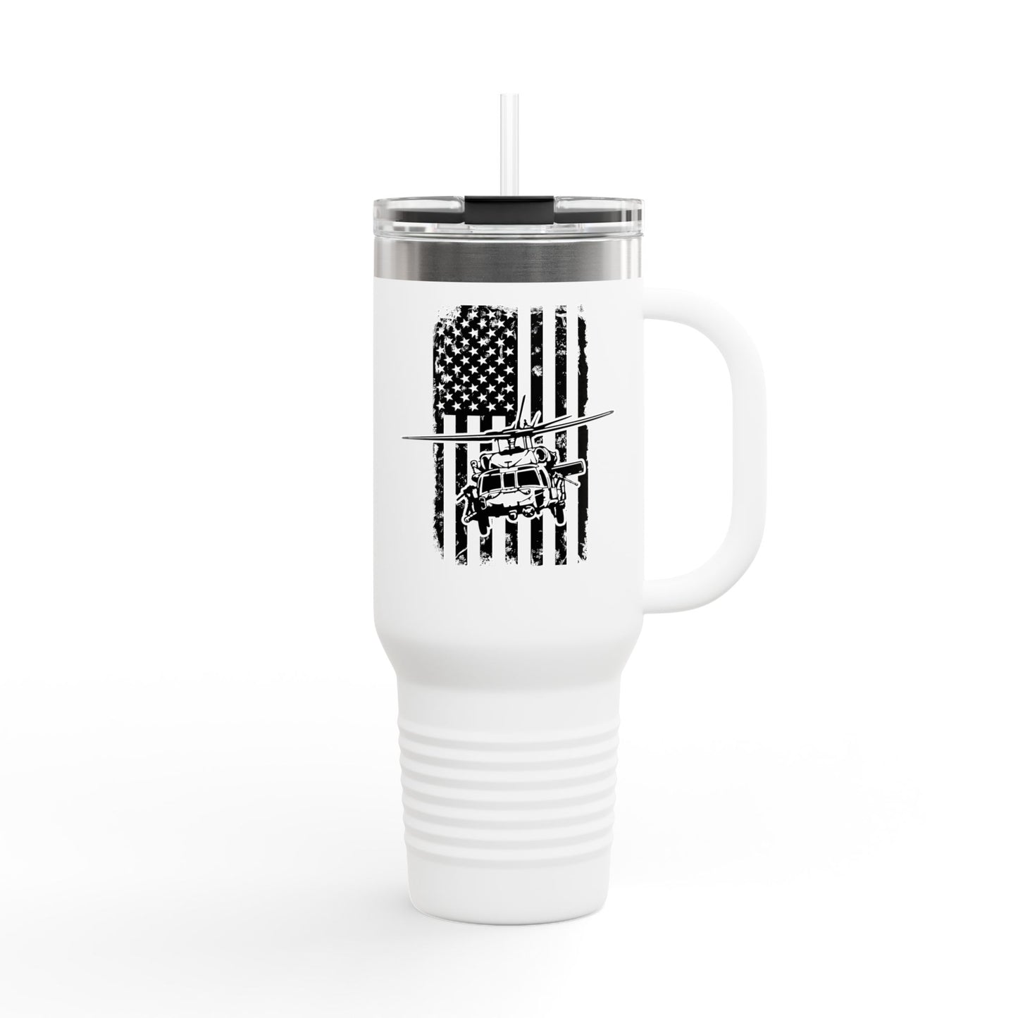 40oz Insulated Travel Mug — American Flag with Blackhawk Graphic