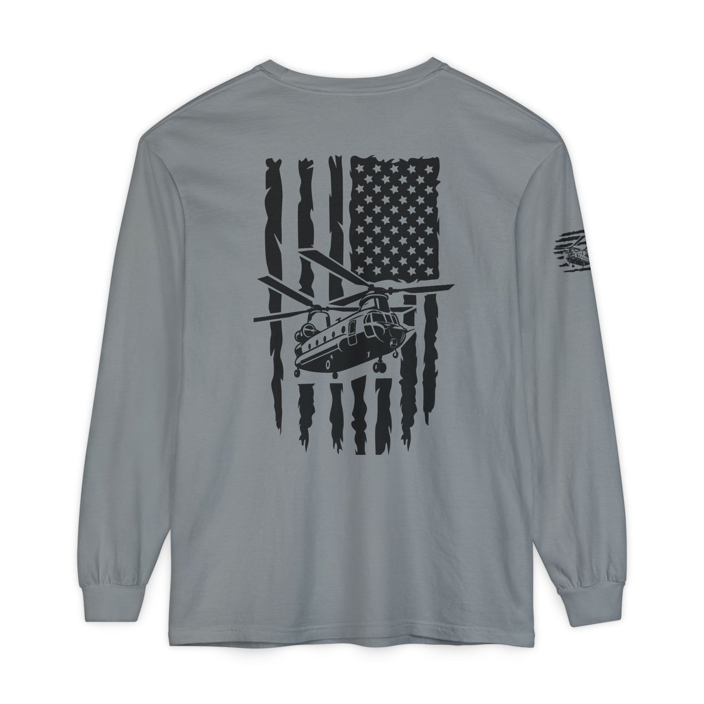 Chinook Helicopter American Flag Long Sleeve Tee