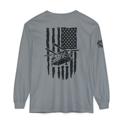Chinook Helicopter American Flag Long Sleeve Tee