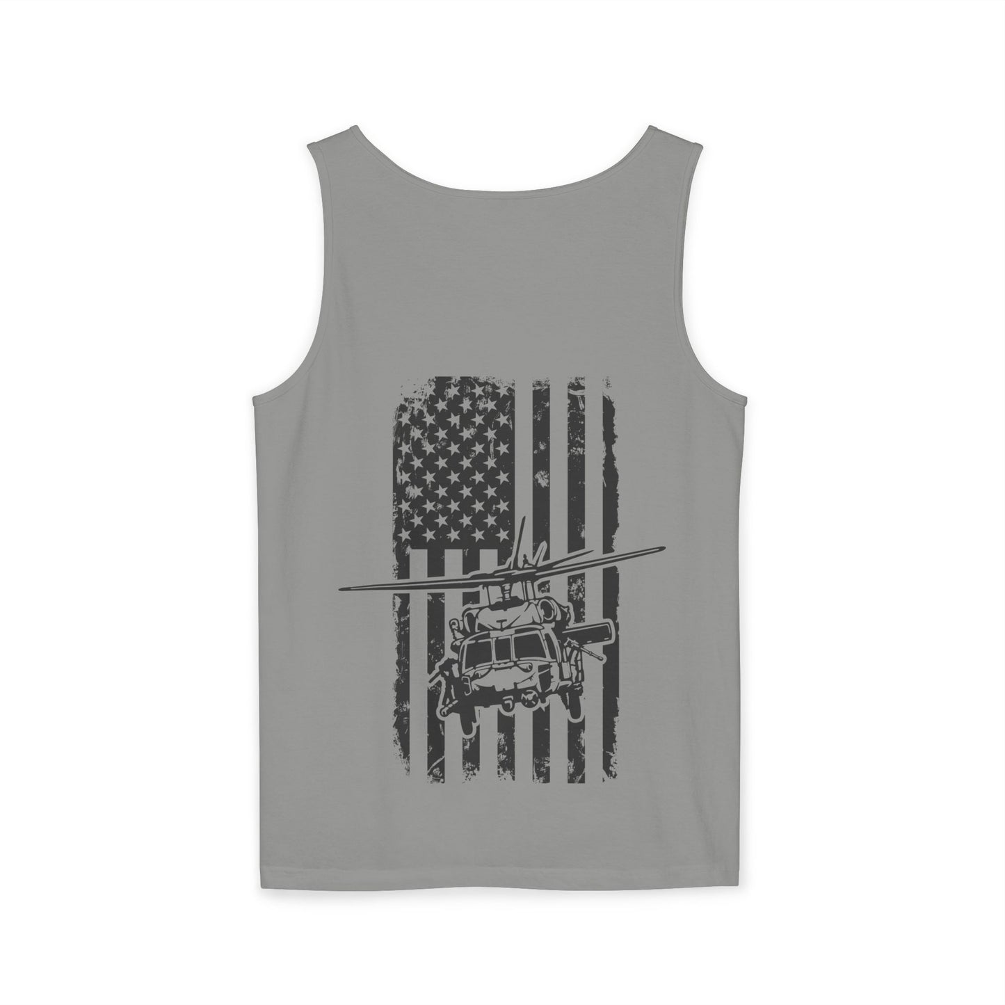 Military Blackhawk Helicopter Flag Tank Top — Vintage USA Rescue Chopper Design