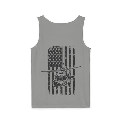 Military Blackhawk Helicopter Flag Tank Top — Vintage USA Rescue Chopper Design