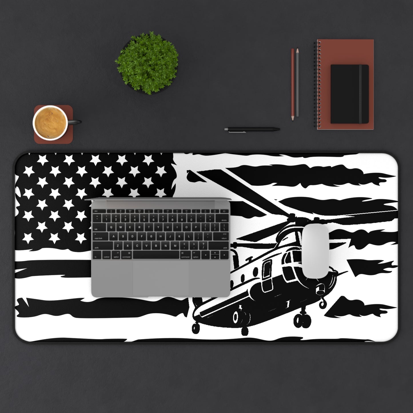 Chinook Helicopter American Flag Desk Mat — Military Aviation Mouse Pad