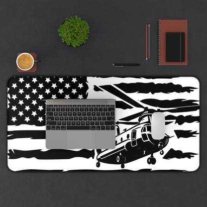 Chinook Helicopter American Flag Desk Mat — Military Aviation Mouse Pad