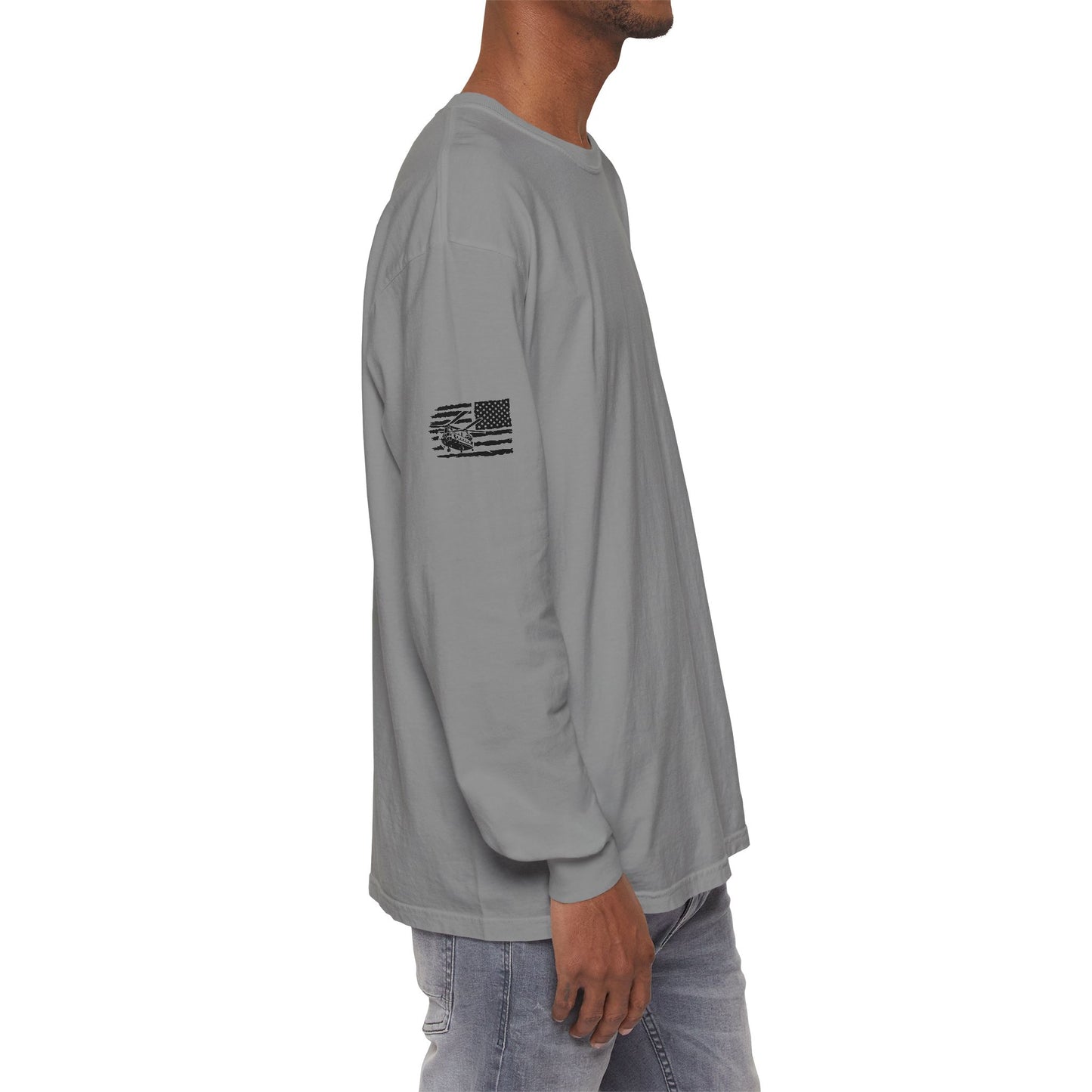 Chinook Helicopter American Flag Long Sleeve Tee
